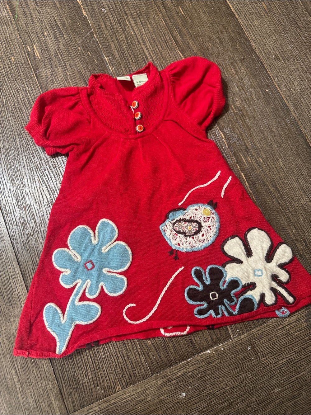 Boutique Red Knit Bird & Floral Sweater Dress | Baby Girl 3-6 Months